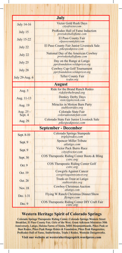 Western Heritage Days Calendar - Postcard 2023 - Back